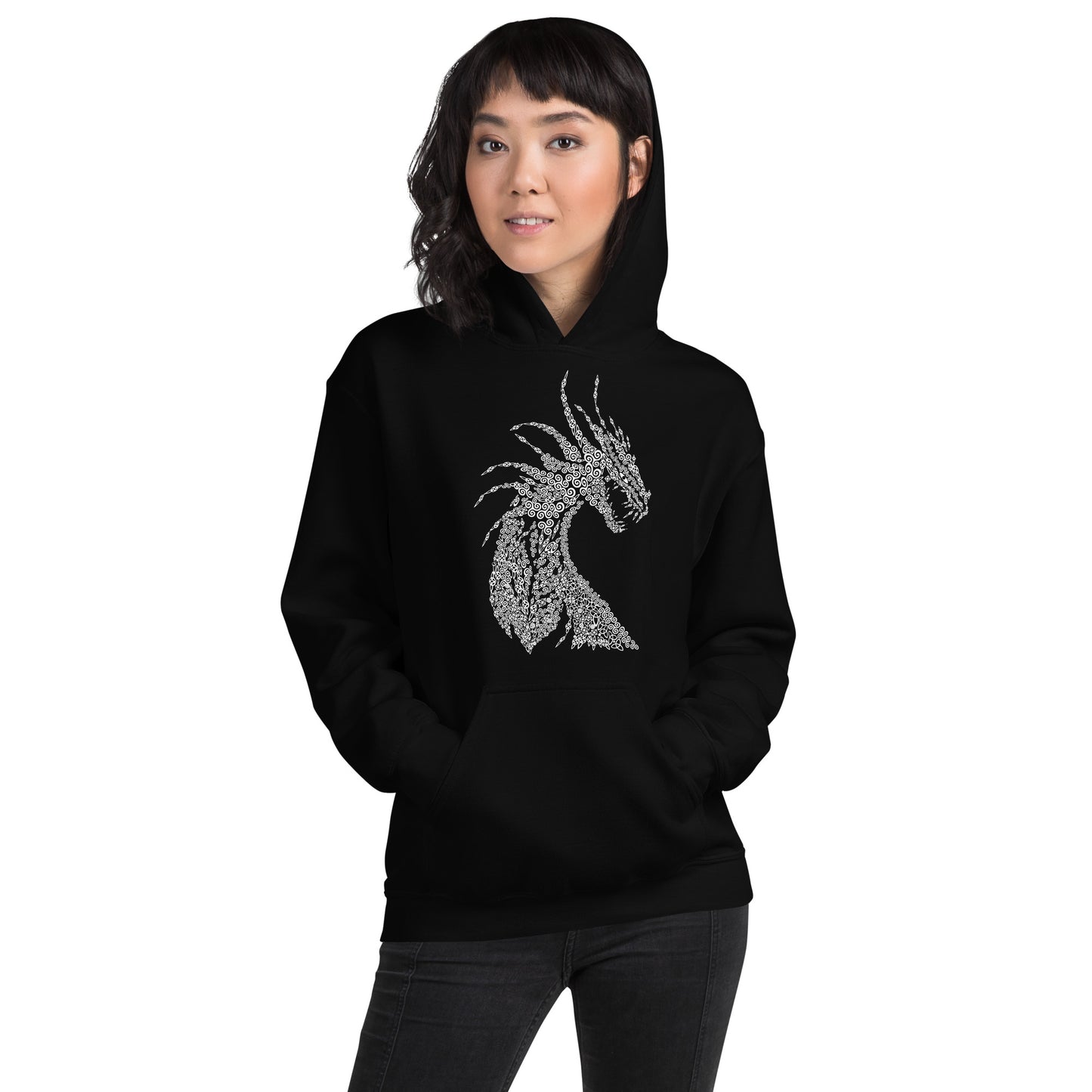 Unisex-Kapuzenpullover Drache mit nordischen Ornamenten Kalligraphie