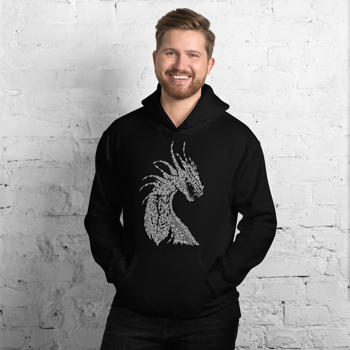 Unisex-Kapuzenpullover Drache mit nordischen Ornamenten Kalligraphie