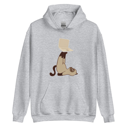 Unisex-Kapuzenpullover Katze mit Laptop