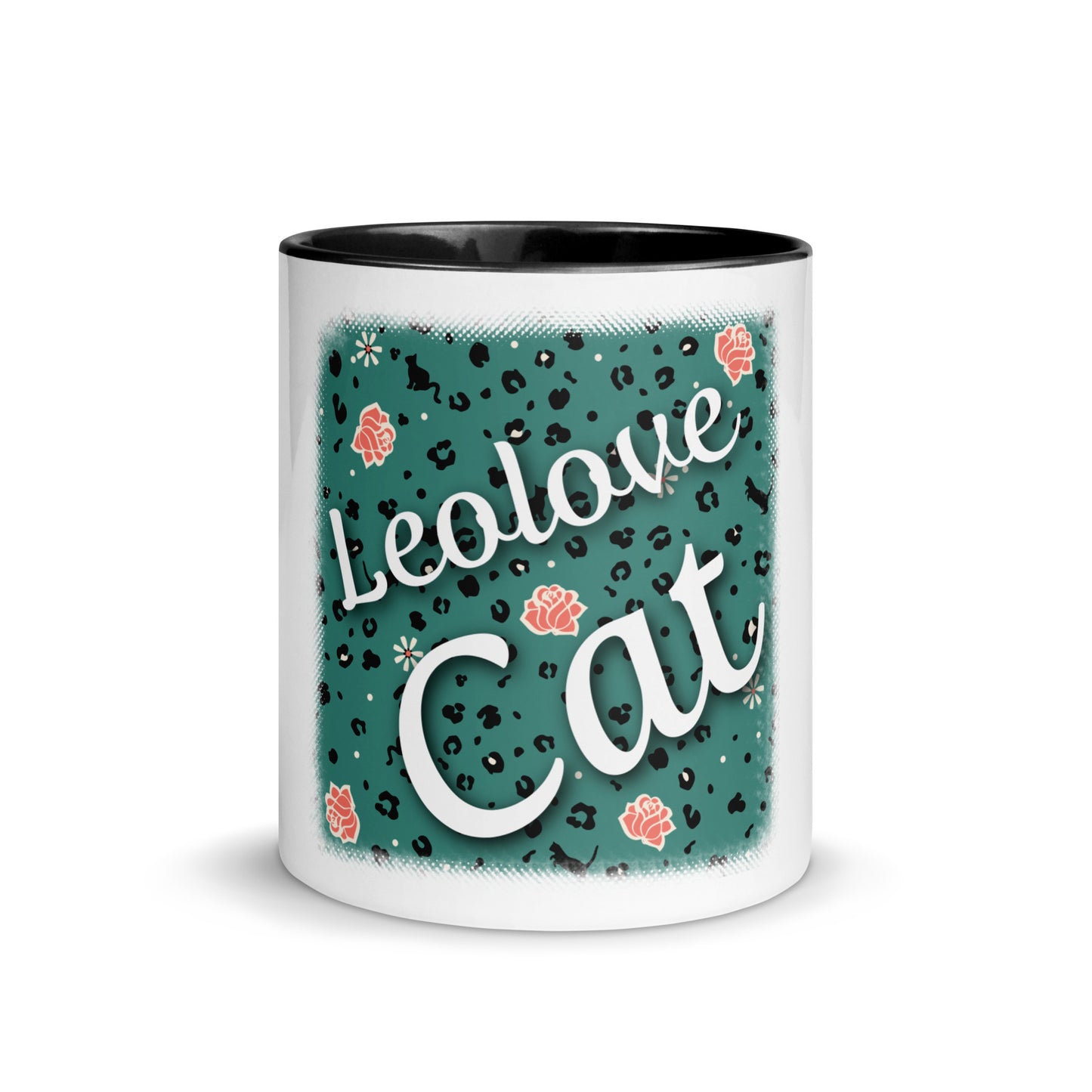 Tasse mit farbiger Innenseite Leoparden Design "Leo Love Cat"