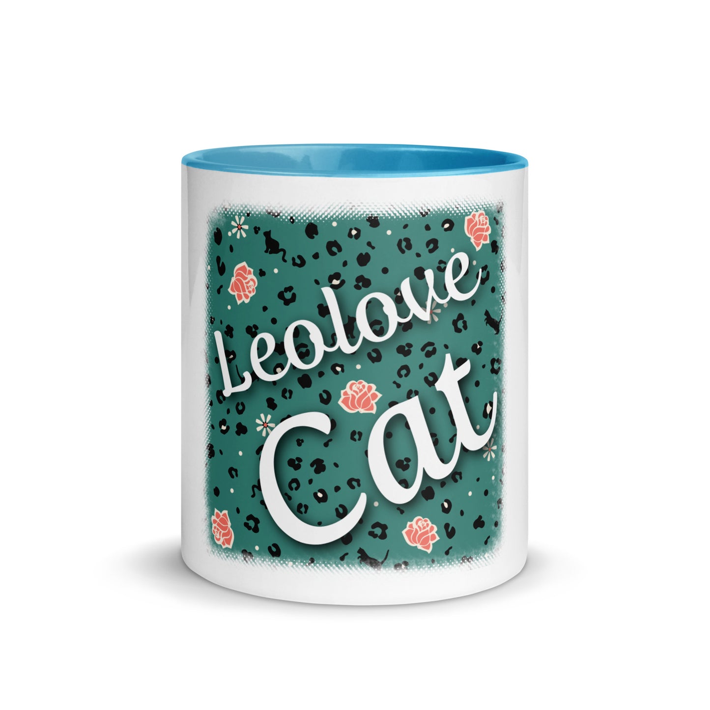 Tasse mit farbiger Innenseite Leoparden Design "Leo Love Cat"