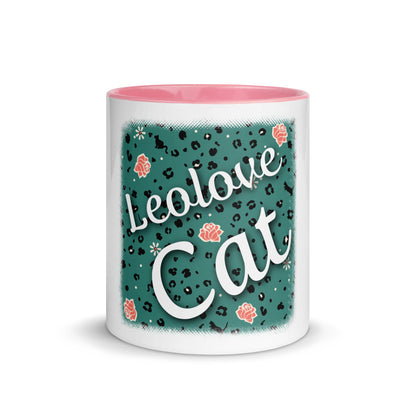 Tasse mit farbiger Innenseite Leoparden Design "Leo Love Cat"