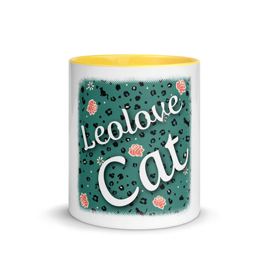 Tasse mit farbiger Innenseite Leoparden Design "Leo Love Cat"