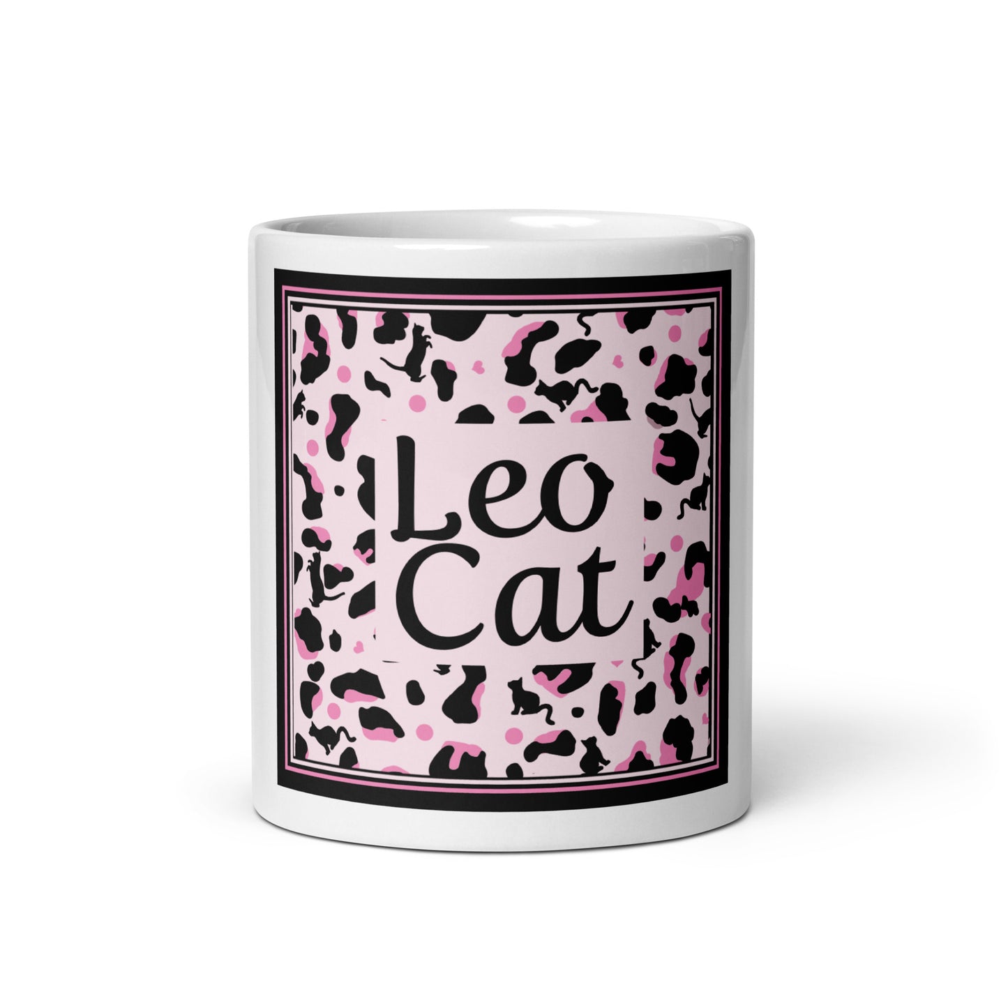 White glossy mug leopard design "Leo Cat"