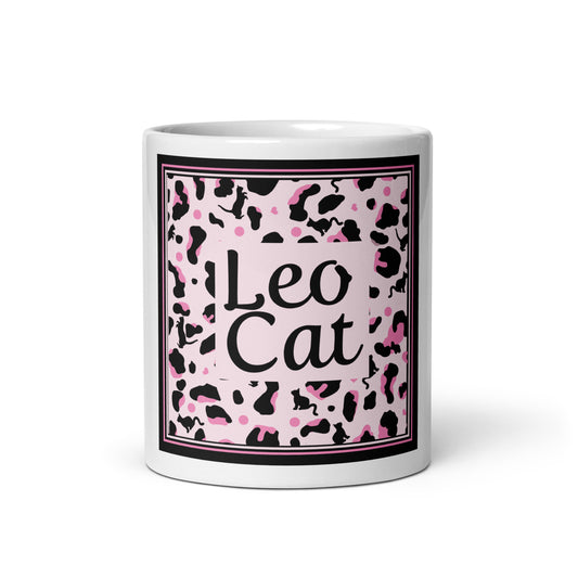 Weiße, glänzende Tasse Leopard Design "Leo Cat"