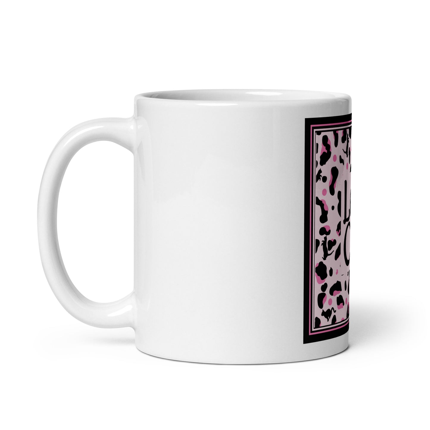 White glossy mug leopard design "Leo Cat"