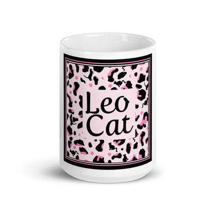 White glossy mug leopard design "Leo Cat"