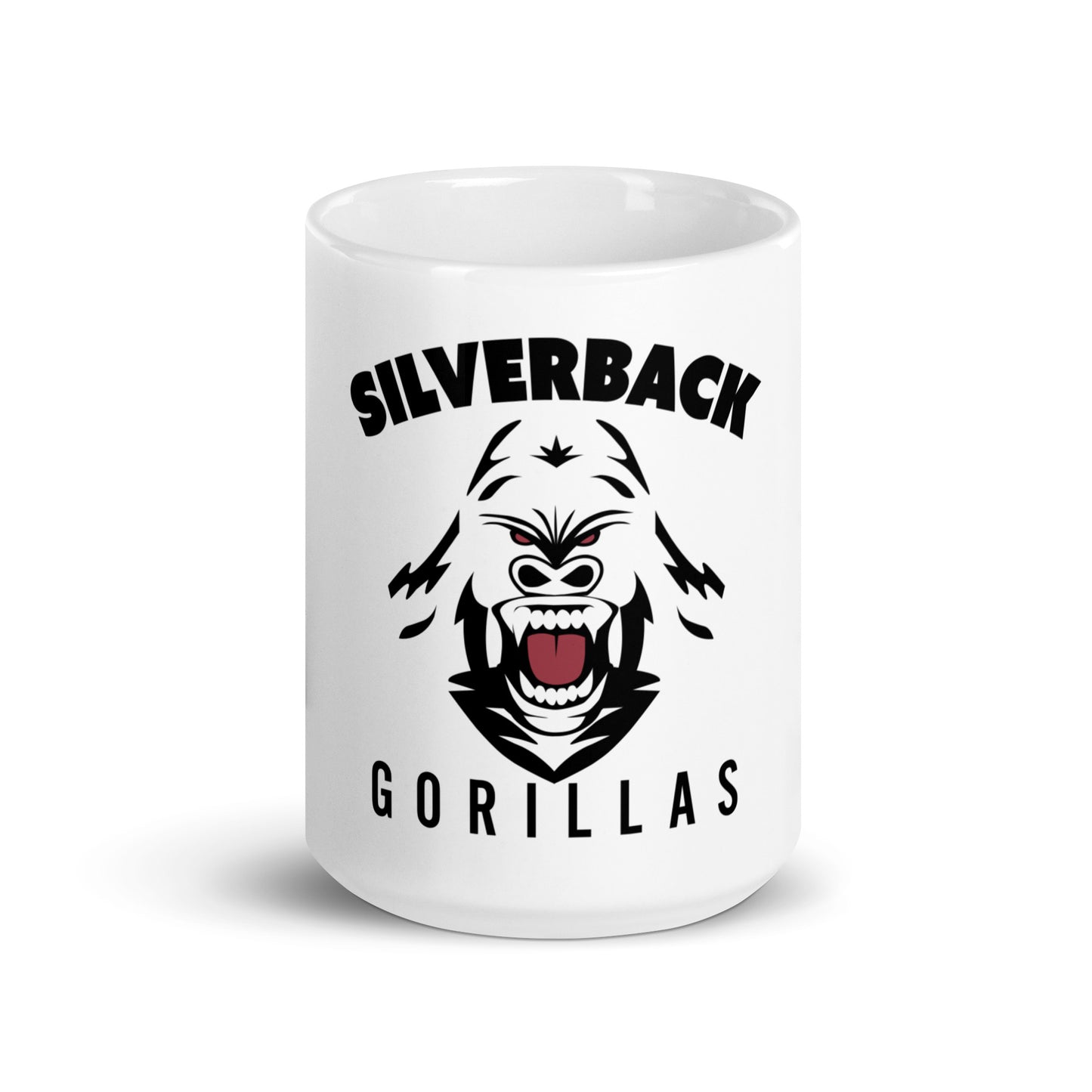 Weiße, glänzende Tasse "Silverback Gorillas"