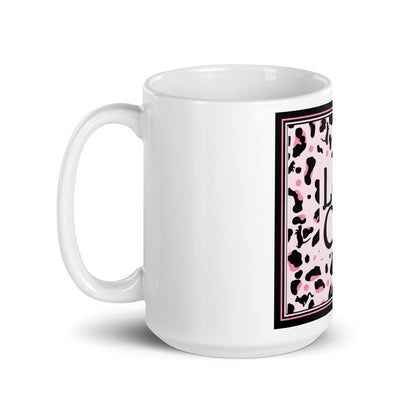 White glossy mug leopard design "Leo Cat"