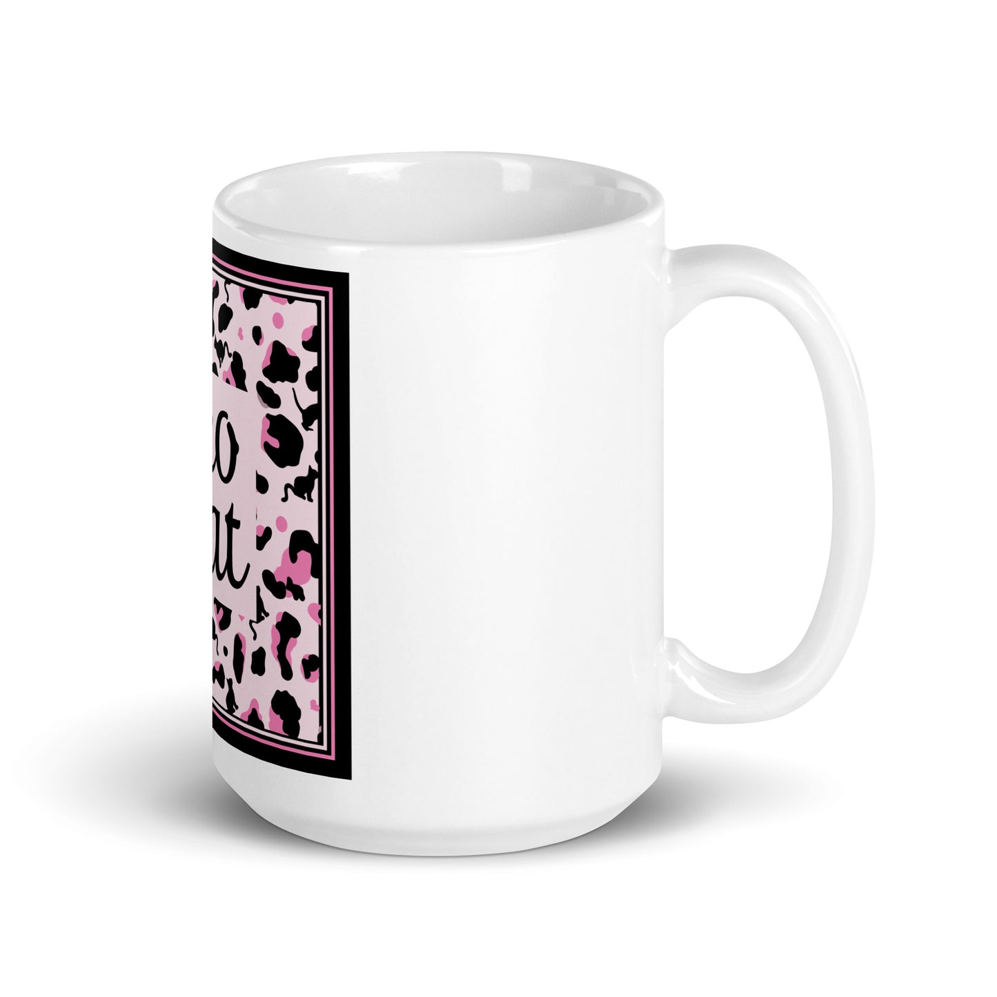 White glossy mug leopard design "Leo Cat"