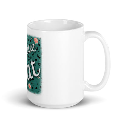 Weiße, glänzende Tasse Leoparden Design "Leo Love Cat"