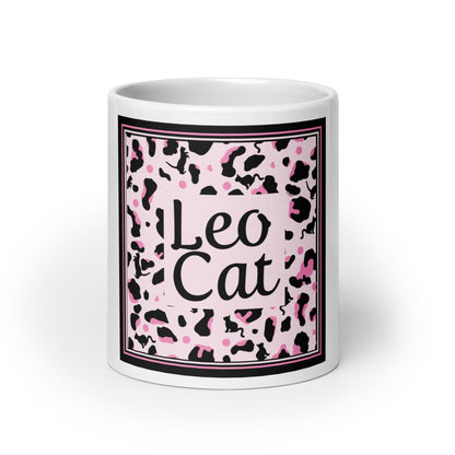 White glossy mug leopard design "Leo Cat"