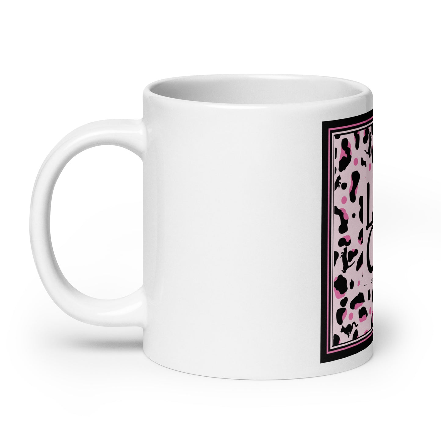 White glossy mug leopard design "Leo Cat"