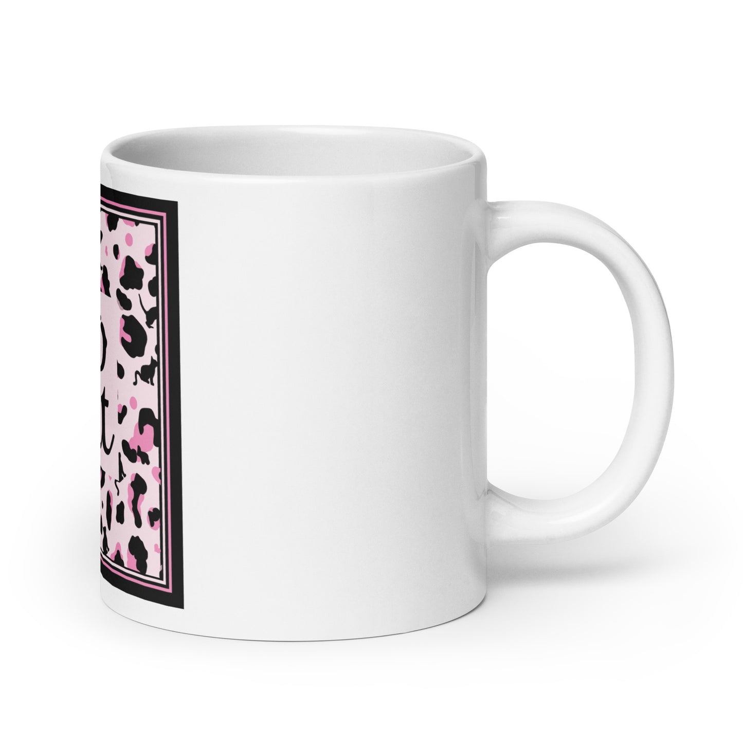 White glossy mug leopard design "Leo Cat"