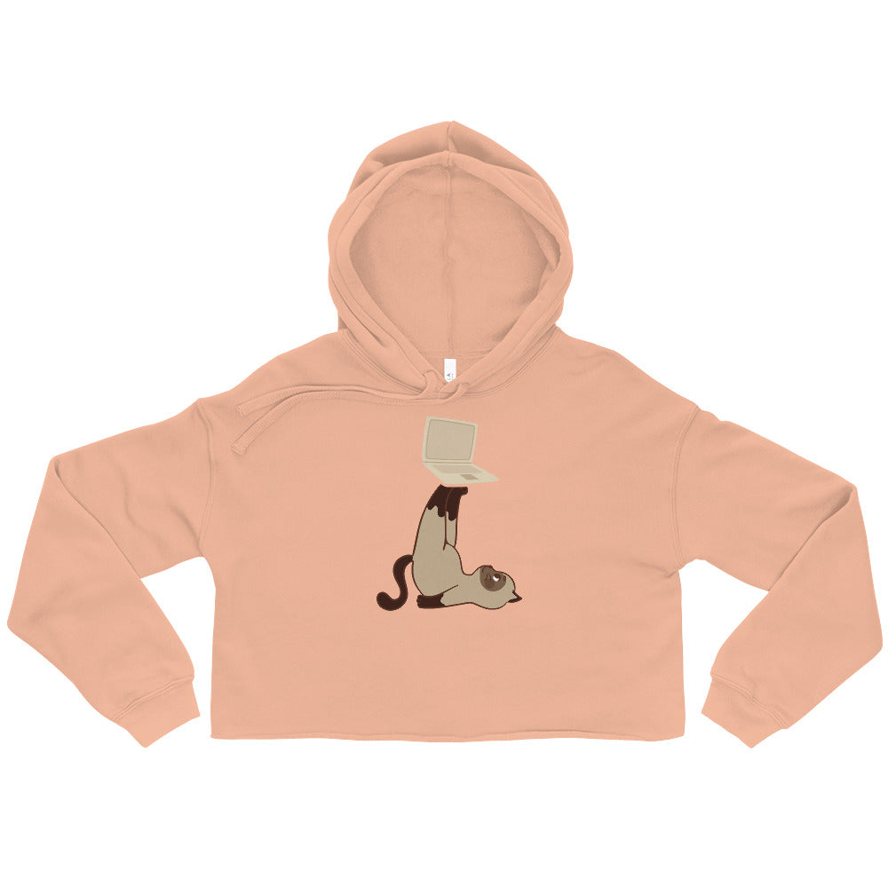 Crop-Hoodie Katze mit Laptop