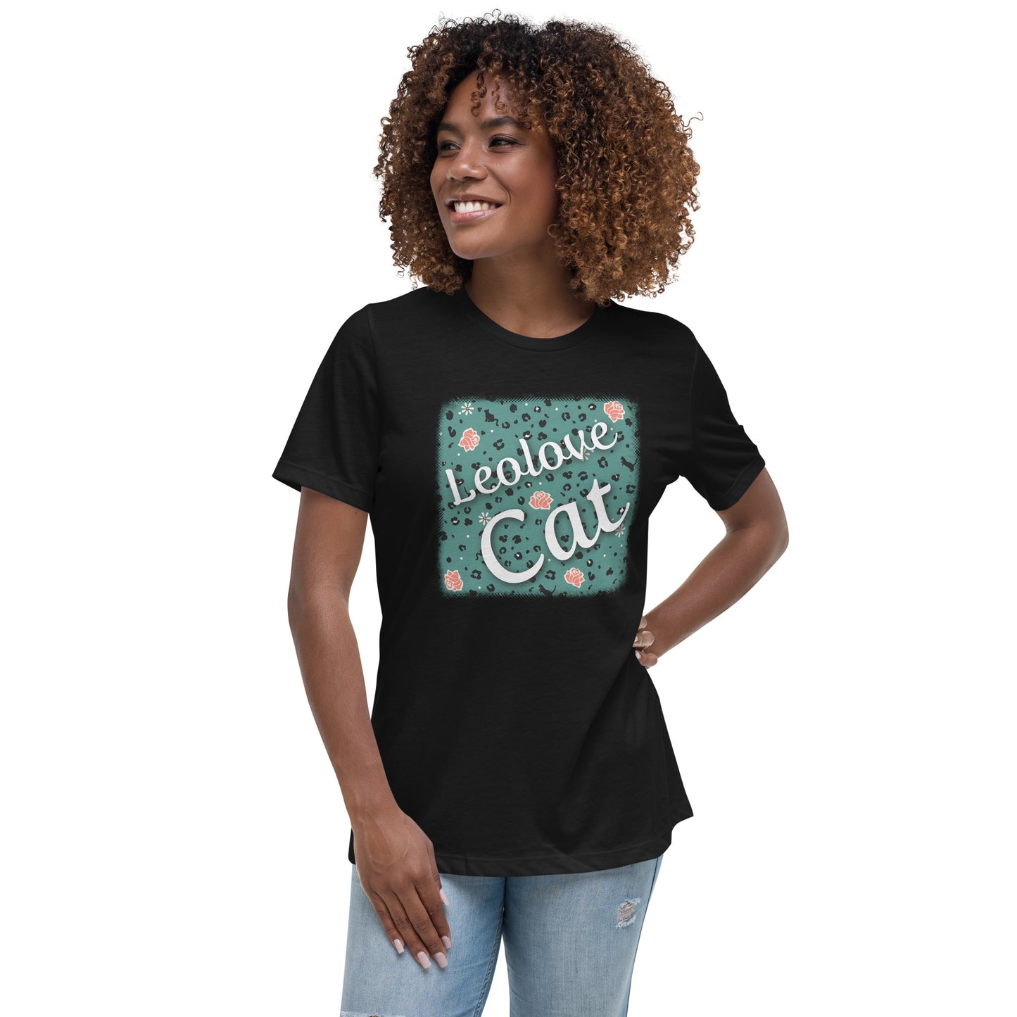 Lockeres Damen-T-Shirt Leopard Design "Leo Love Cat"