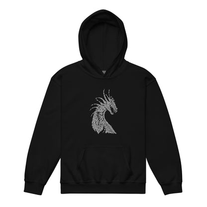 Heavy-Blend Hoodie für Jugendliche Drache mit nordischen Ornamenten Kalligraphie