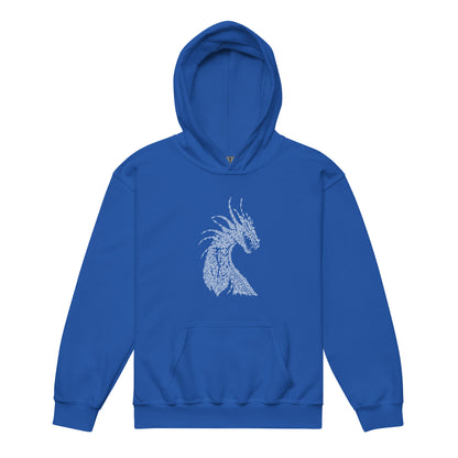 Heavy-Blend Hoodie für Jugendliche Drache mit nordischen Ornamenten Kalligraphie