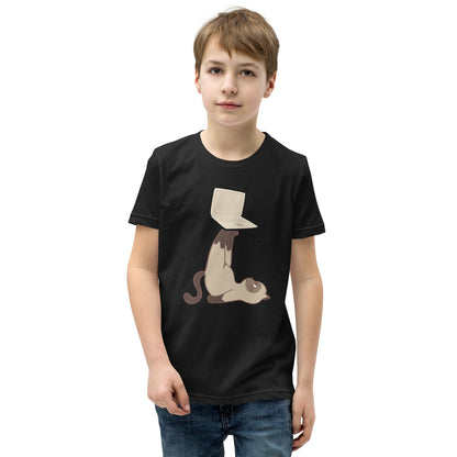 Kurzärmeliges T-Shirt für Kinder Katze mit Laptop