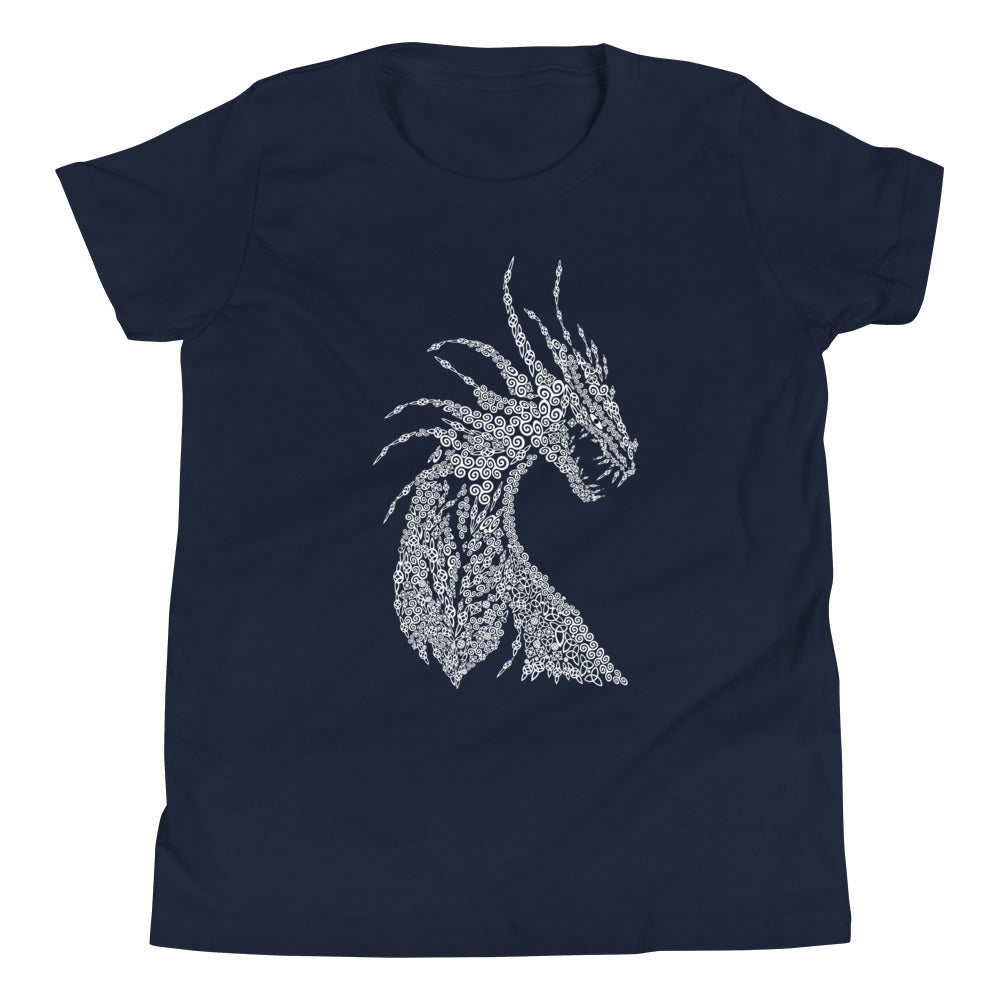 Kurzärmeliges T-Shirt für Kinder Drache mit nordischen Ornamenten Kalligraphie